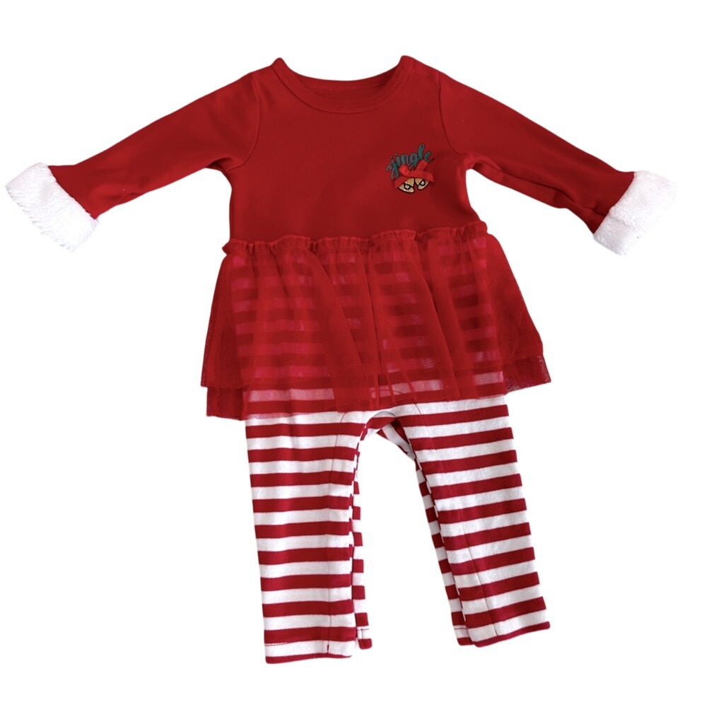 Little Wonders Baby Girl Red Jingle Bells Christmas Outfit 6 9‎ Months